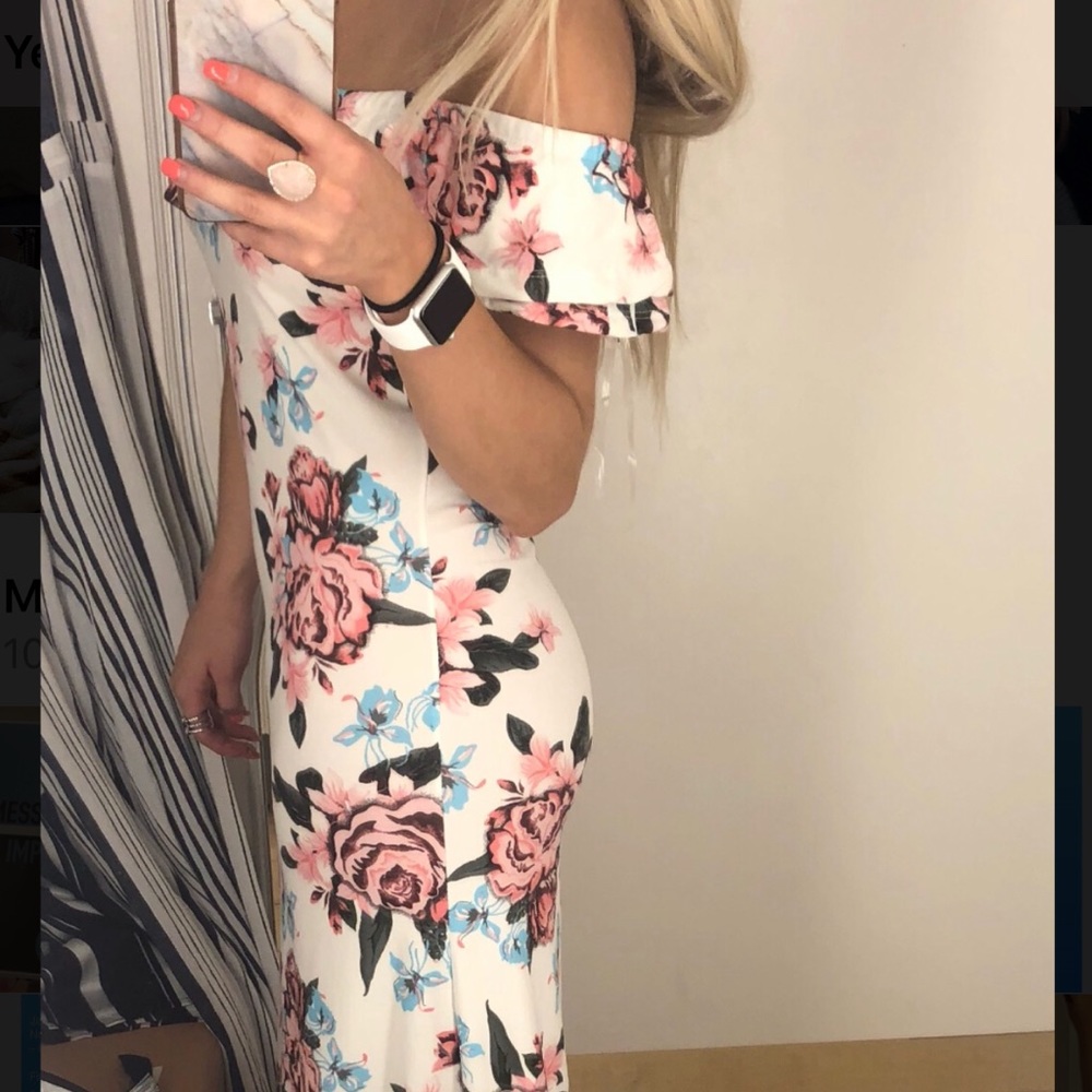 White Long off the shoulder floral dress